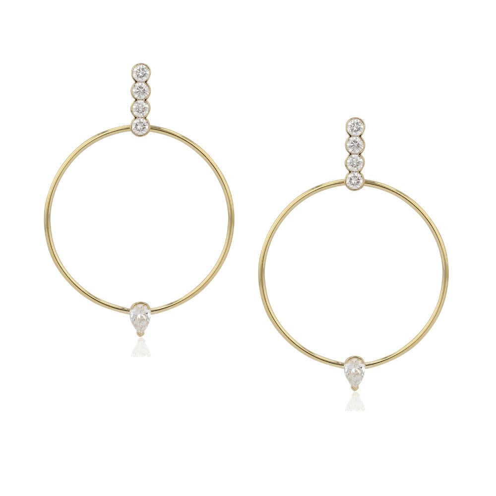 Phillips House 18k Yellow Gold and Diamond Loop Drop Earrings